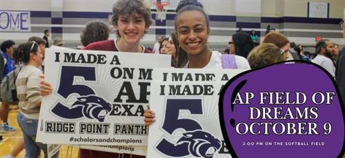  ap field of dreams students holding yard signs that say I got a 5